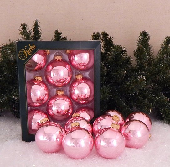 2 5/8" (67mm) Ball Ornaments, Gold Caps, Pink Blush, 8/Box, 12/Case, 96 Pieces