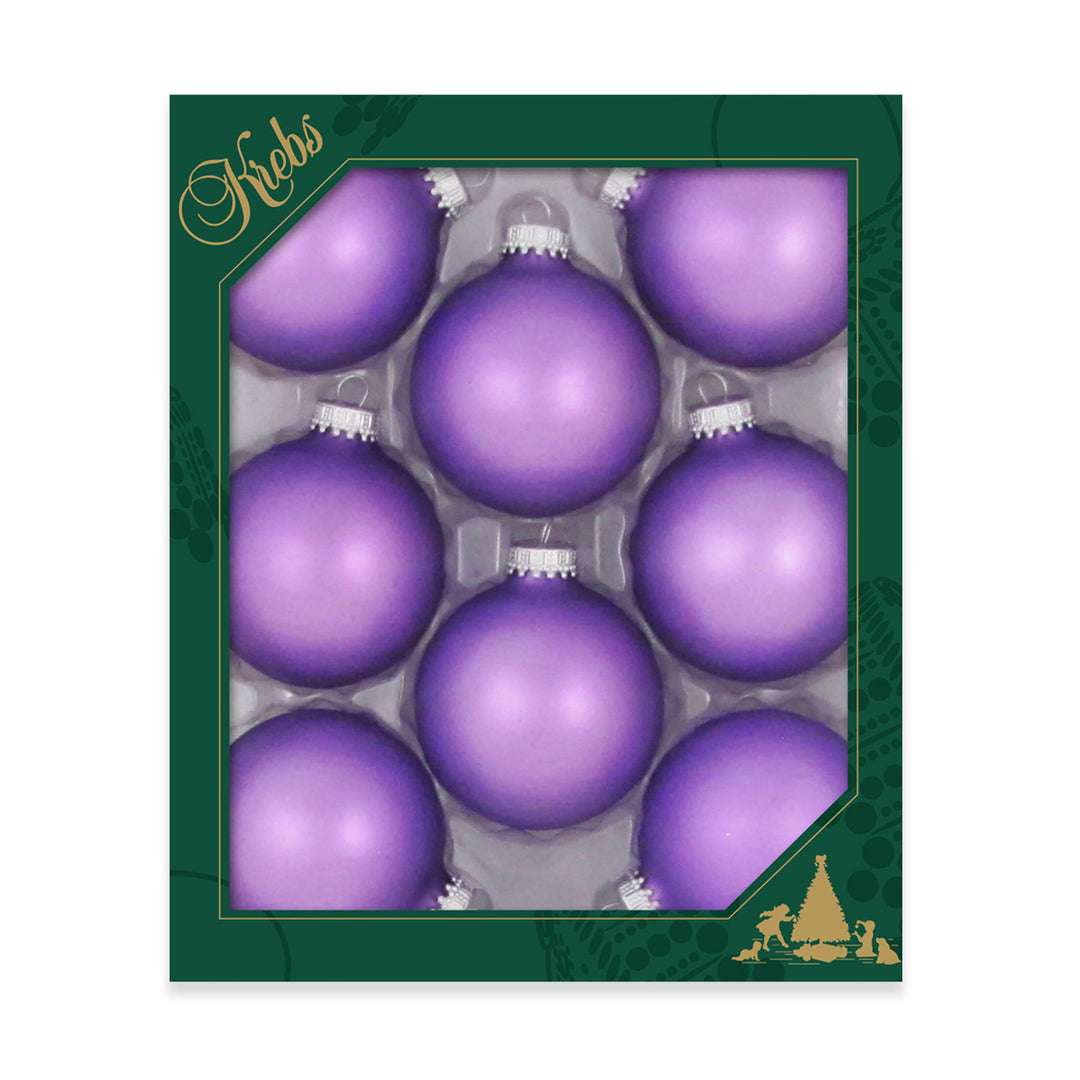 2 5/8" (67mm) Ball Ornaments, Silver Caps, Amethyst Velvet, 8/Box, 12/Case, 96 Pieces