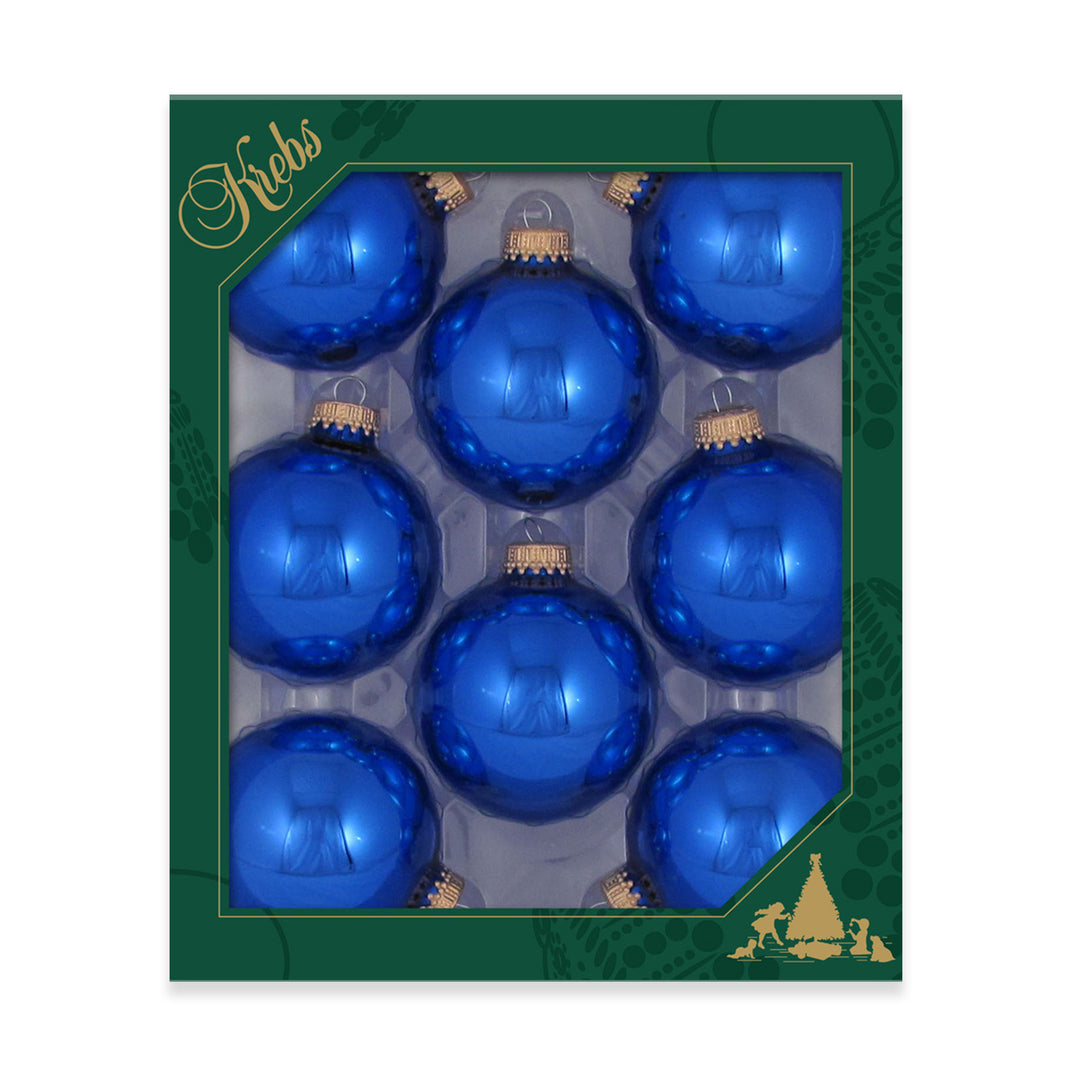 2 5/8" (67mm) Ball Ornaments, Gold Caps, Victoria Blue, 8/Box, 12/Case, 96 Pieces