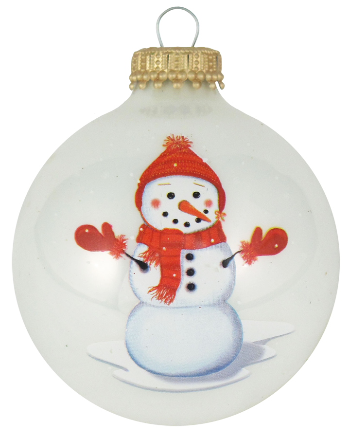 2 5/8" (67mm) Ball Ornaments, Red Hat Snowman, Multi, 4/Box, 12/Case, 48 Pieces