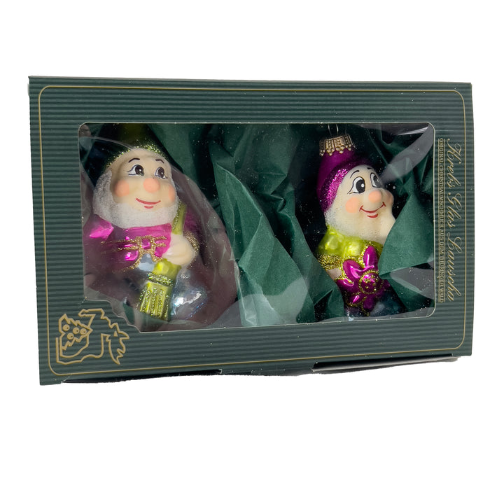 4" Enchanted Dwarf 2-piece Pink/ Green assortment Figurine Ornaments, 2/Box, 6/Case, 12 Pieces