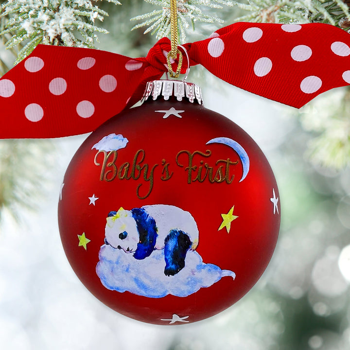 3 1/4" (80mm) Personalizable Hugs Specialty Gift Ornaments, Port Velvet Glass Ball with Baby's First Panda Girl
