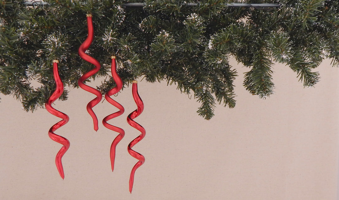 7 1/2" (191mm) Boxed Glass Corkscrew Ornaments, Christmas Red, 4/Box, 12/Case, 48 Pieces
