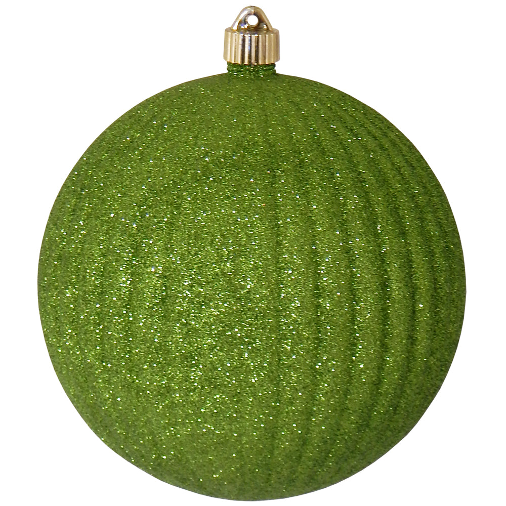 8" (200mm) Giant Commercial Shatterproof Ball Ornament, Lime Glitter, Case, 6 Pieces
