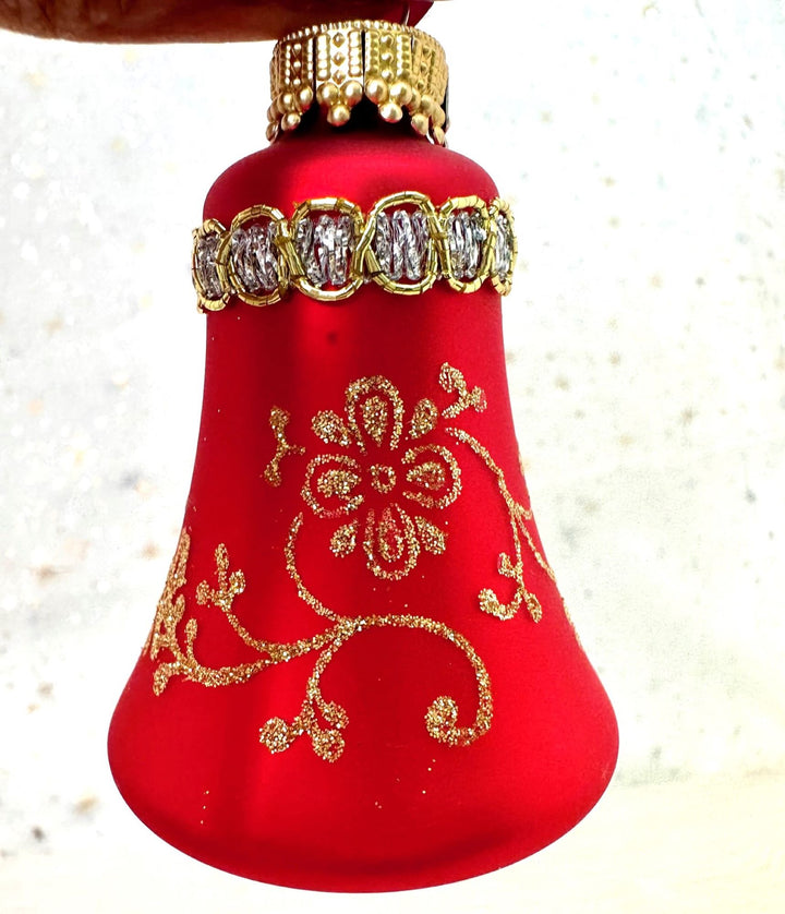 3" (76mm) Flame Red / Gold Velvet / Navy Velvet / Green Velvet Glass Bell Ornaments, Multicolor, 4/Box, 12/Case, 48 Pieces