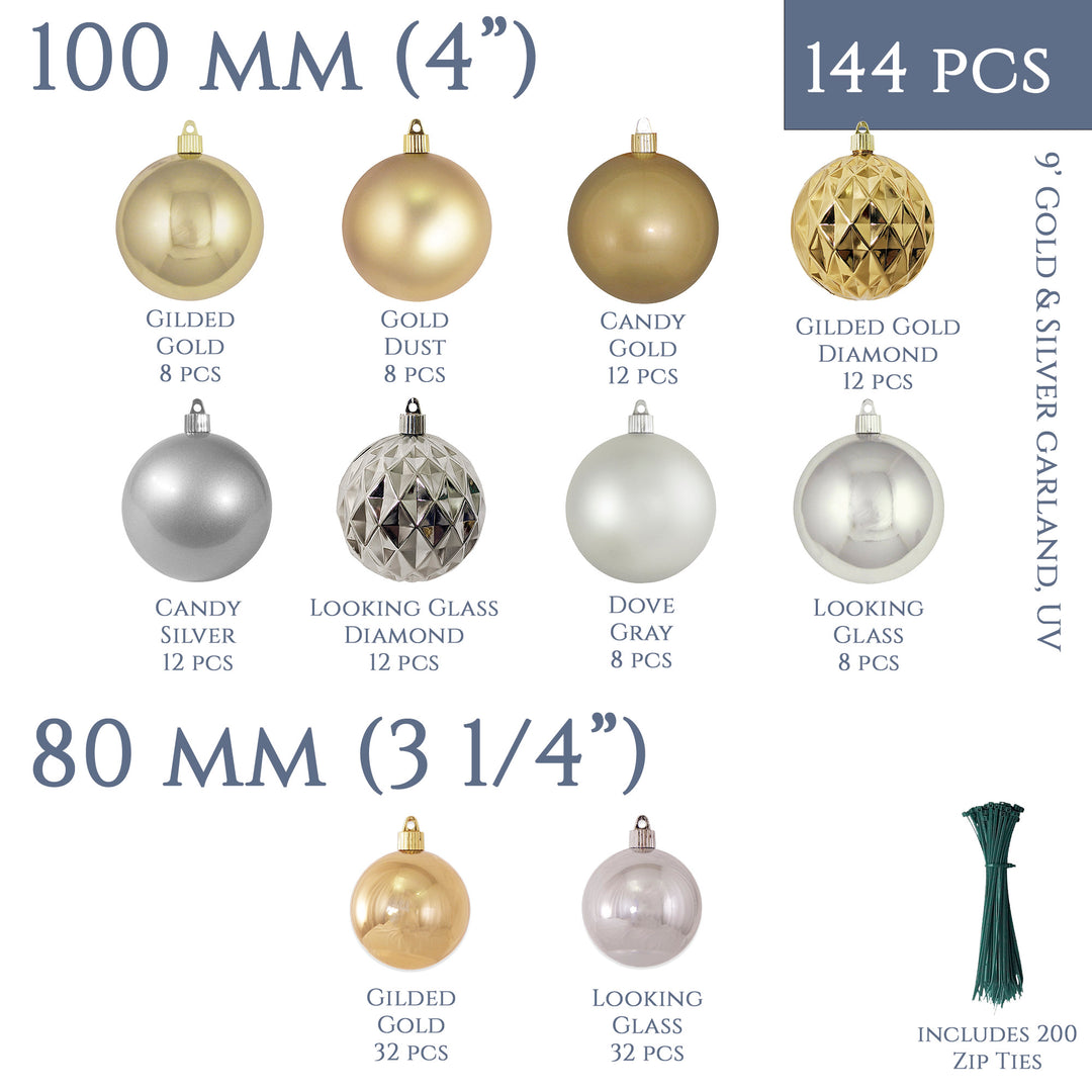 Christmas By Krebs Shatterproof Wreath Decorating Kits - ORNAMENTS ONLY - UV and Weather Resistant (Gold & Silver - UV, 30 Inch - 48 Ornaments)