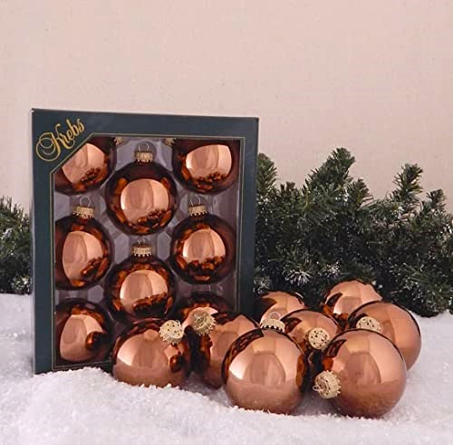 2 5/8" (67mm) Ball Ornaments, Gold Caps, Acacia Brown Shine, 8/Box, 12/Case, 96 Pieces