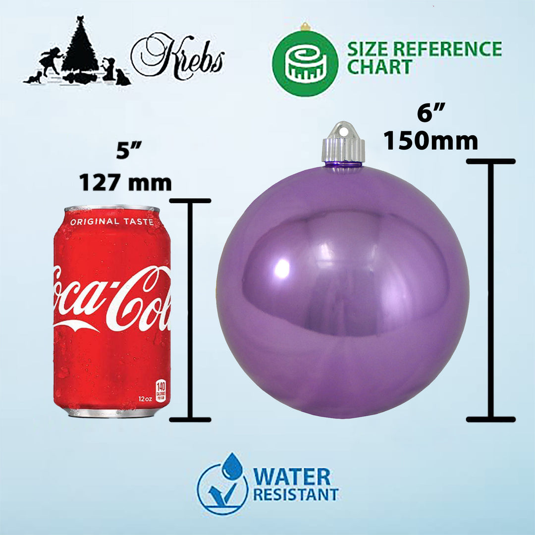 6" (150mm) Commercial Shatterproof Ball Ornament, Shiny Mandarin Orange, 2 per Bag, 6 Bags per Case, 12 Pieces