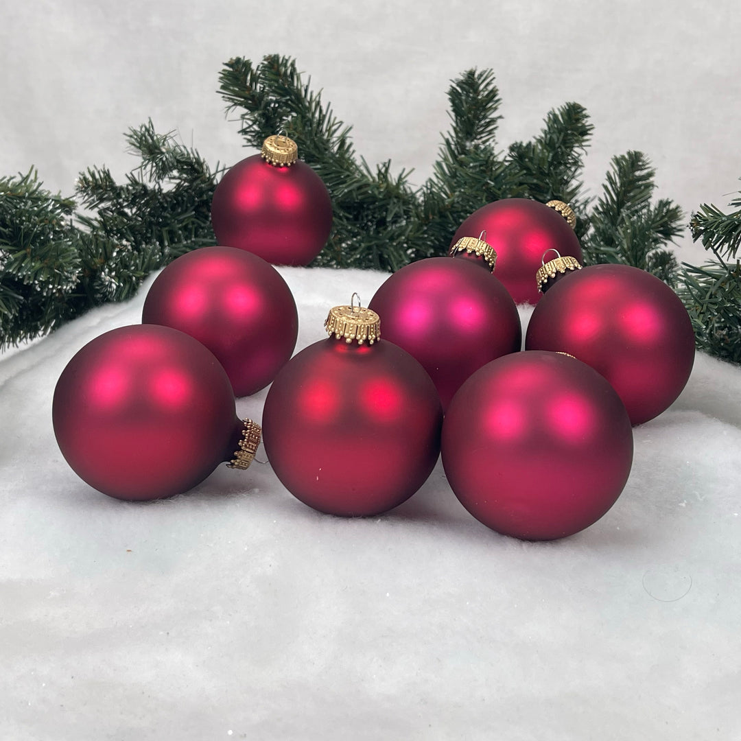 2 5/8" (67mm) Ball Ornaments, Gold Caps, Garnet Velvet, 8/Box, 12/Case, 96 Pieces
