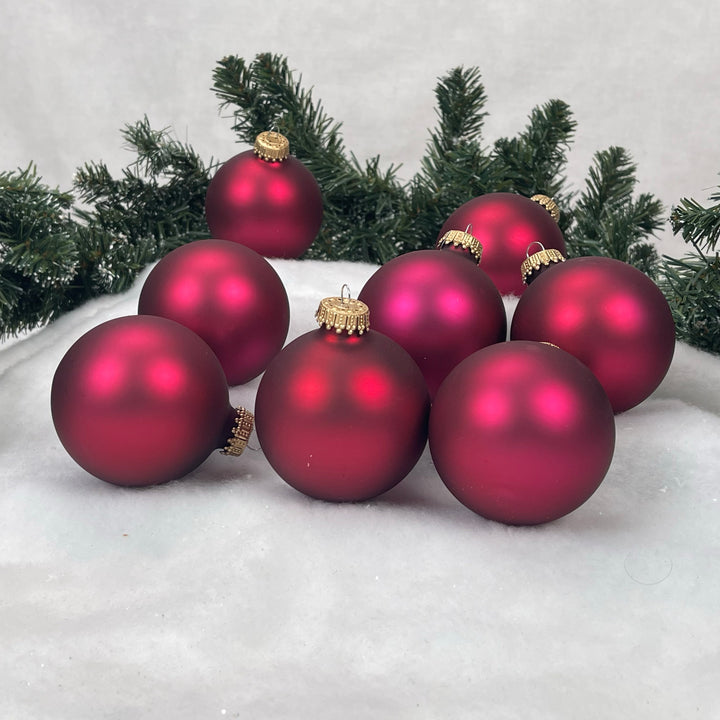 2 5/8" (67mm) Ball Ornaments, Gold Caps, Garnet Velvet, 8/Box, 12/Case, 96 Pieces
