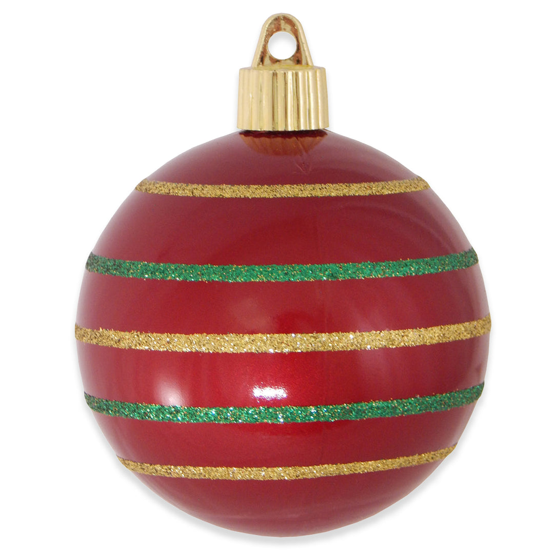 3 1/4" (80mm) Commercial Shatterproof Ball Ornament, Candy Red with Stripes, Case, 36 Pieces