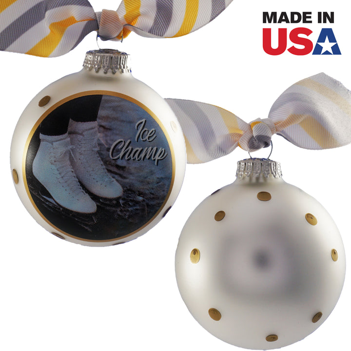 3 1/4" (80mm) Personalizable Hugs Specialty Gift Ornaments, Silver Pearl Ornament with Ice Champ
