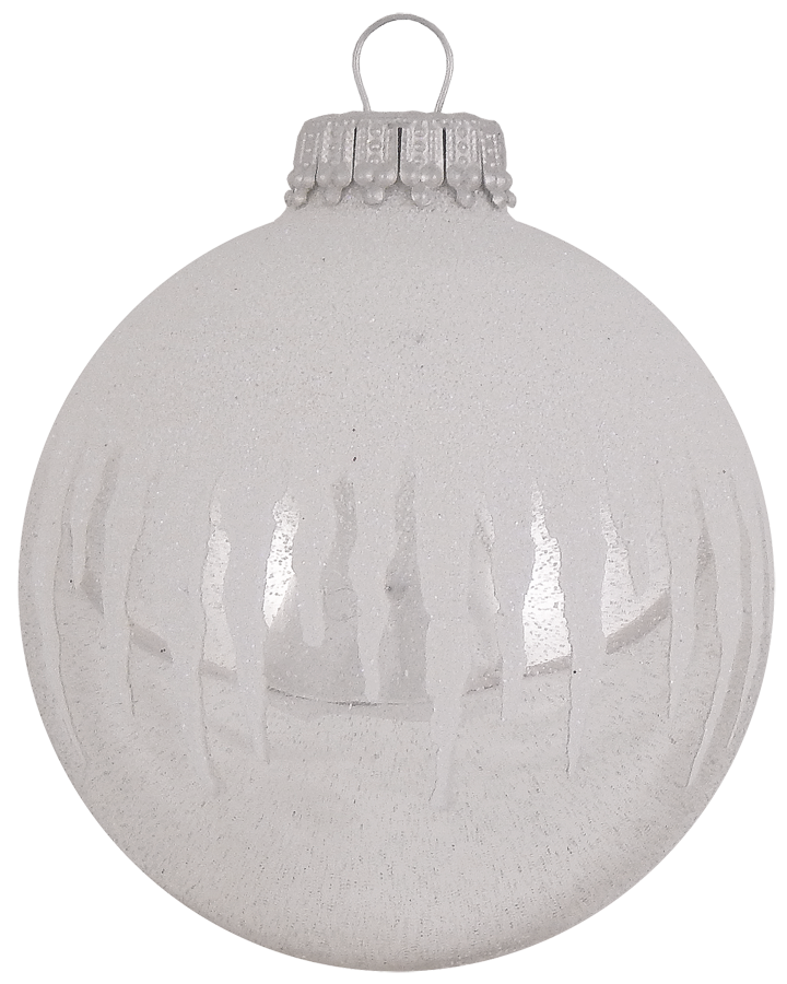 2 5/8" (67mm) Ball Ornaments, Icicles, Silver/White, 4/Box, 12/Case, 48 Pieces
