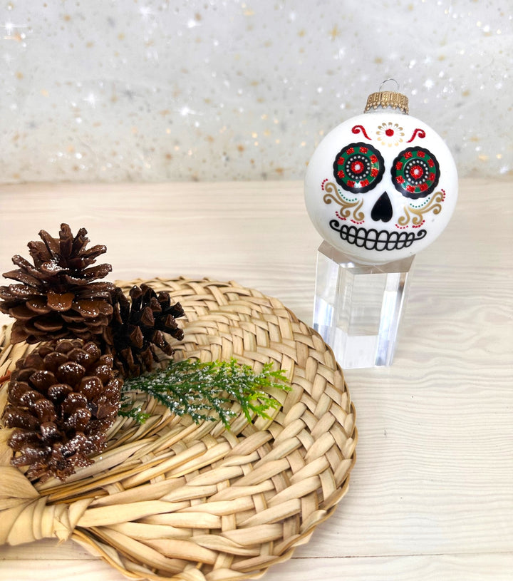 2 5/8" (67mm) Halloween Ball Ornaments Solid Porcelain White with Day of the Dead Wide Eyes 4/Box, 12/Case, 48 Pieces