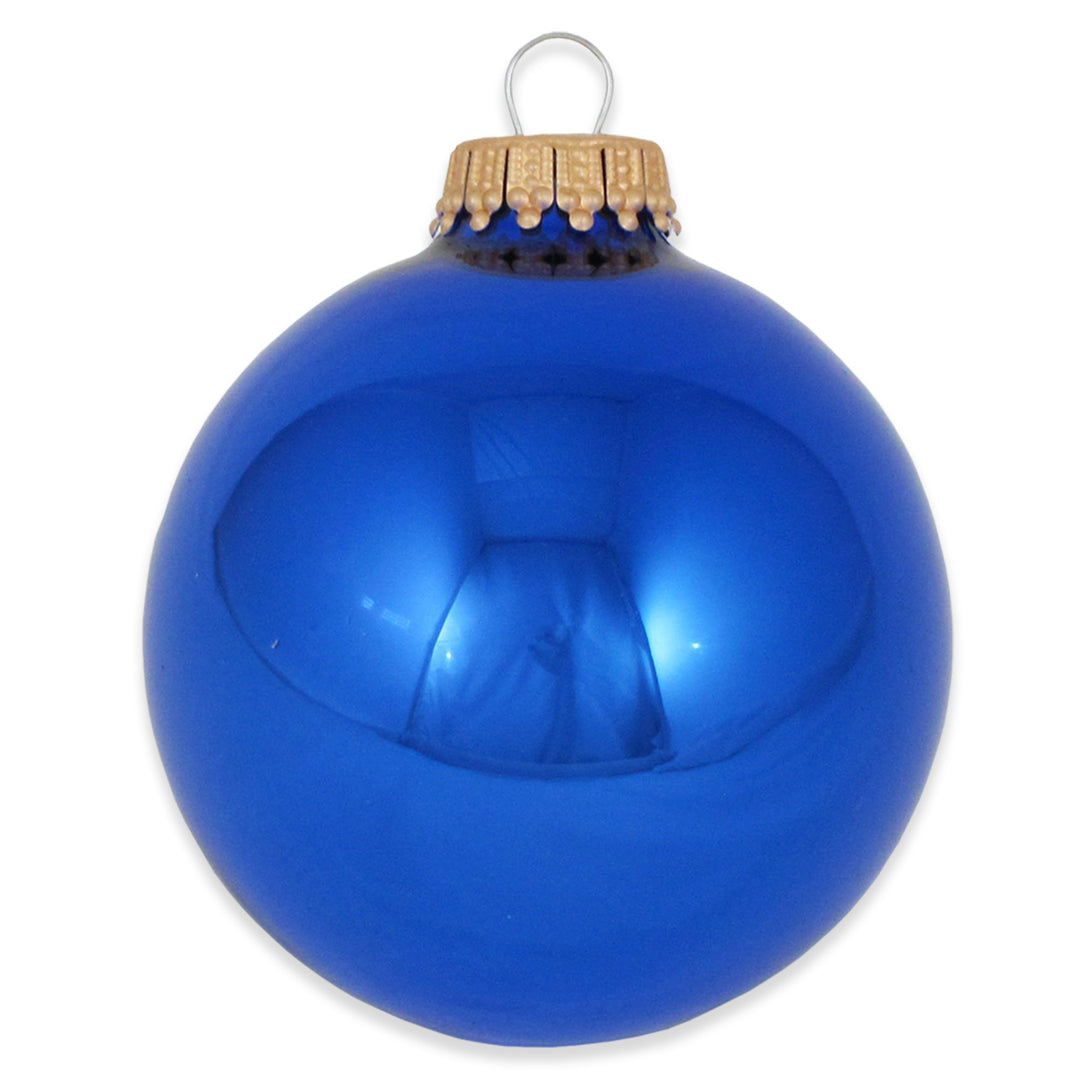 2 5/8" (67mm) Ball Ornaments, Gold Caps, Victoria Blue, 8/Box, 12/Case, 96 Pieces