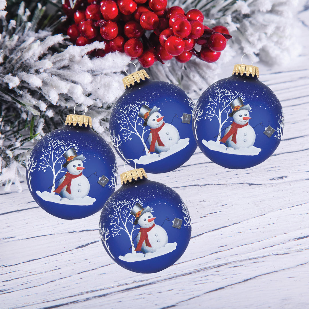 2 5/8" (67mm) Ball Ornaments, Bell Ringer Snowman, Royal Velvet, 4/Box, 12/Case, 48 Pieces