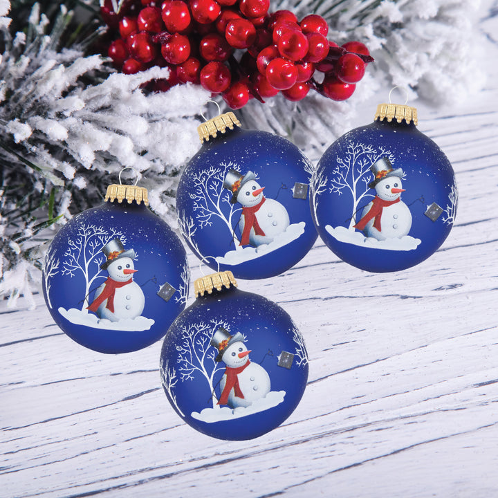 2 5/8" (67mm) Ball Ornaments, Royal Velvet Glass Ball with Bell Ringer Snowman assortment, 8/Box, 12/Case, 96 Pieces