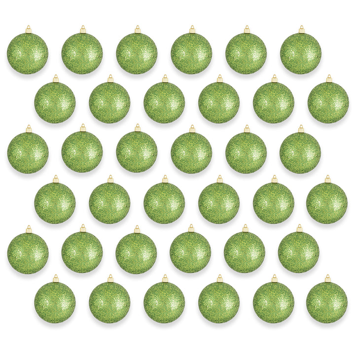 4 3/4" (120mm) Jumbo Commercial Shatterproof Ball Ornament, Lime Glitz, Case, 36 Pieces