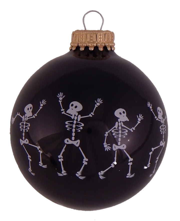 2 5/8" (67mm) Halloween Ball Ornaments Solid Ebony Shine with Dancing Skeletons 4/Box, 12/Case, 48 Pieces