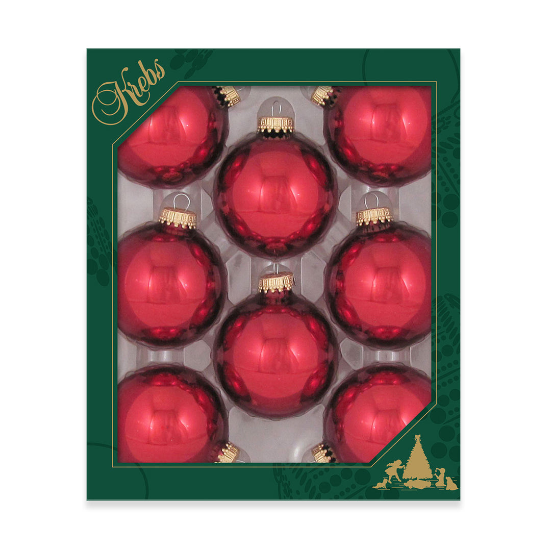 2 5/8" (67mm) Ball Ornaments, Gold Caps, December Red, 8/Box, 12/Case, 96 Pieces