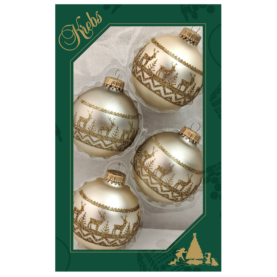 2 5/8" (67mm) Glass Ball Ornaments, Oyster Velvet - Gold Glitter Sweater Band, 4/Box, 12/Case, 48 Pieces