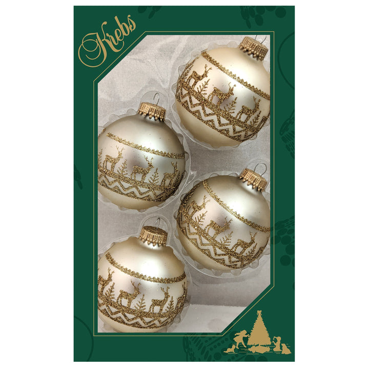 2 5/8" (67mm) Glass Ball Ornaments, Oyster Velvet - Gold Glitter Sweater Band, 4/Box, 12/Case, 48 Pieces