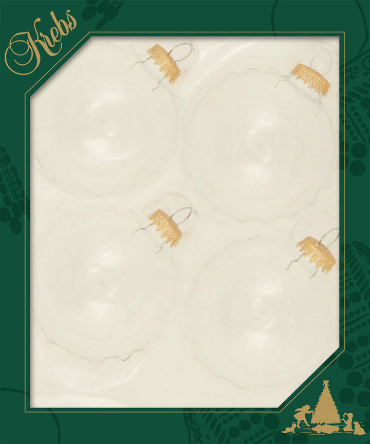 3 1/4" (80mm) Glass Ball Ornament, Clear Gold Cap, 4/Box, 12/Case, 48 Pieces