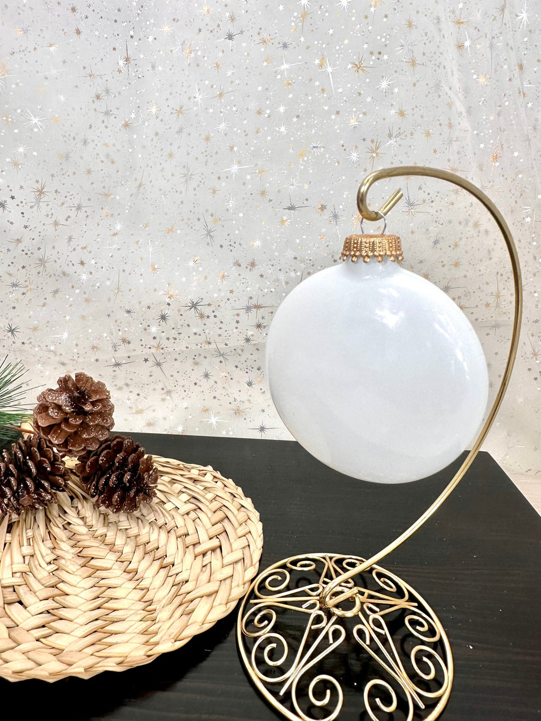3" (76mm) Glass Disc Ornaments, Porcelain White with Gold Crown Caps, 3/Box, 24/Case, 72 Pieces