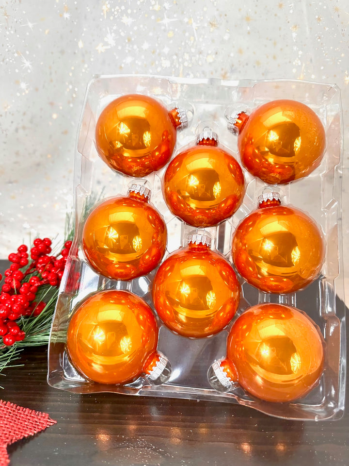 2 5/8" (67mm) Ball Ornaments, Silver Caps, Orange Crush, 8/Box, 12/Case, 96 Pieces