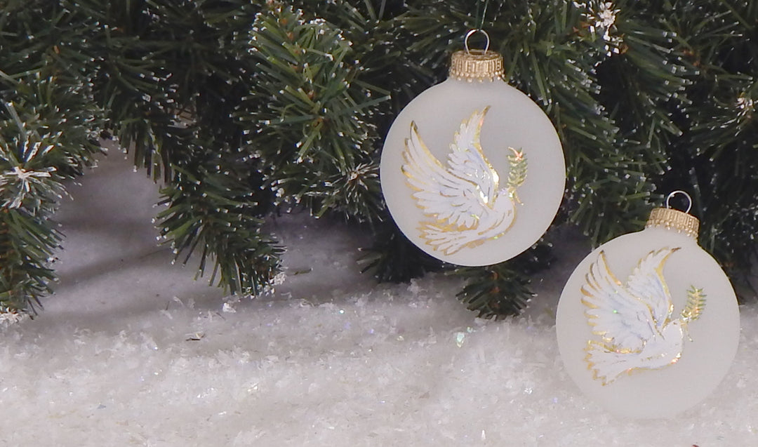 2 5/8" (67mm) Ball Ornaments, Peace Dove, Frost, 4/Box, 12/Case, 48 Pieces