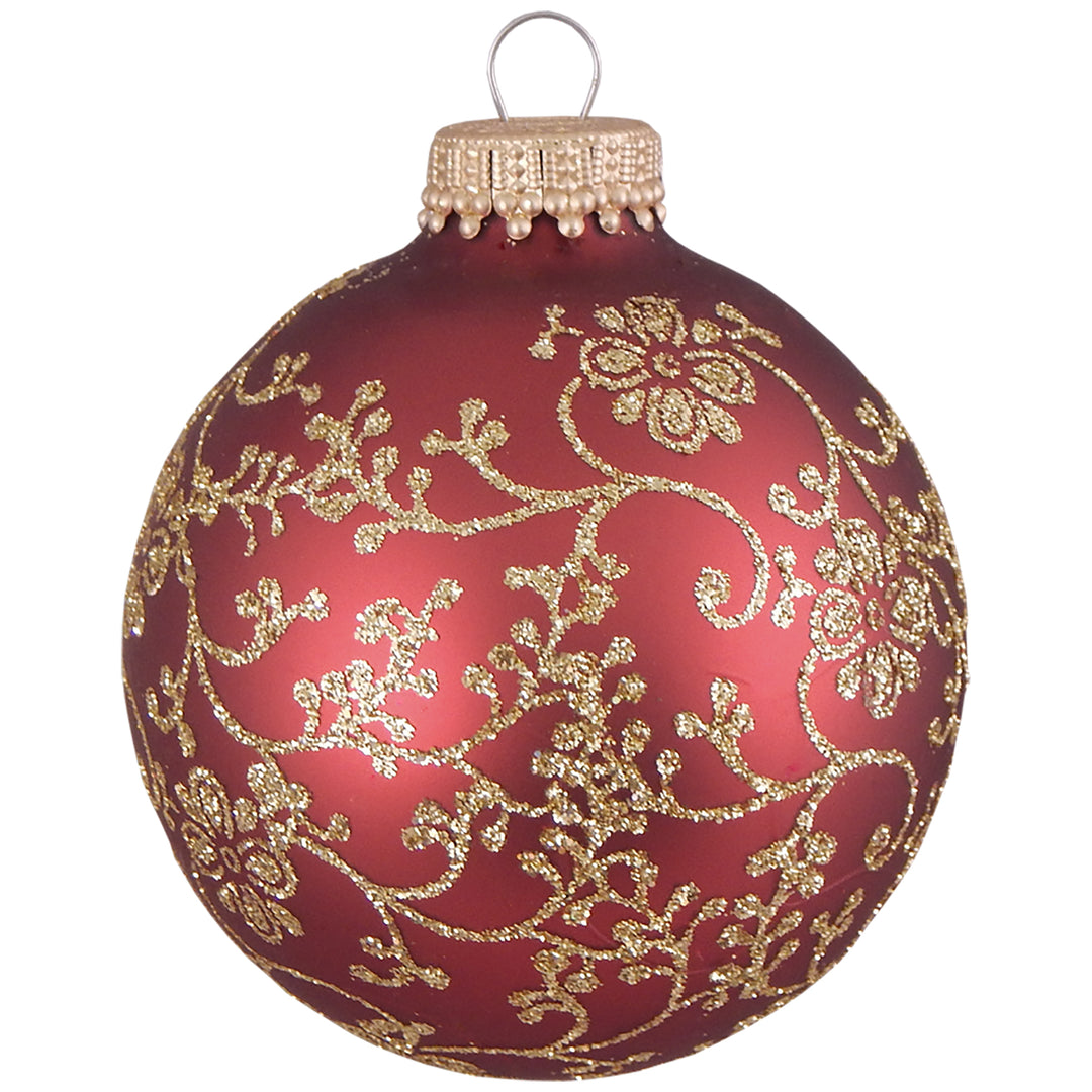 2 5/8" (67mm) Ball Ornaments, Red Glitterlace Variety Set, 12/Box, 12/Case, 144 Pieces
