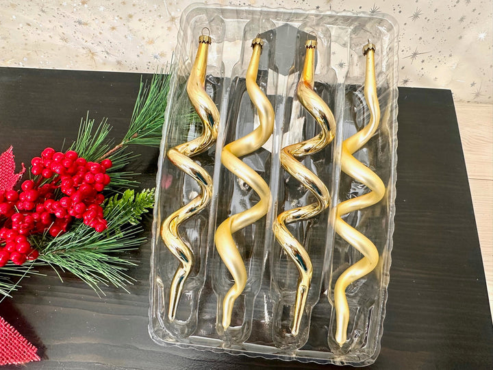 7 1/2" (191mm) Boxed Glass Corkscrew Ornaments, Aztec Gold/Gold, 4/Box, 12/Case, 48 Pieces