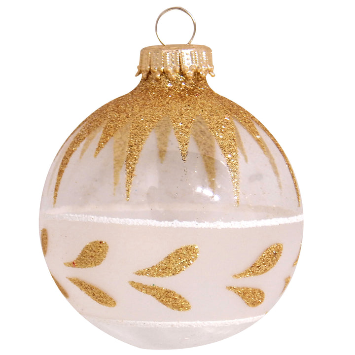 2 5/8" (67mm) Glass Bells and Balls Ornaments, Clear with Gold Icicles and Leaf Band Assortment, 4/Box, 12/Case, 48 Pieces