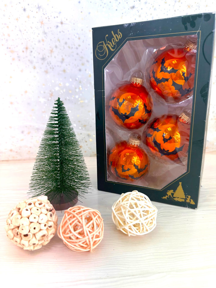 2 5/8" (67mm) Halloween Ball Ornaments Solid Orange Crush with Bats 4/Box, 12/Case, 48 Pieces