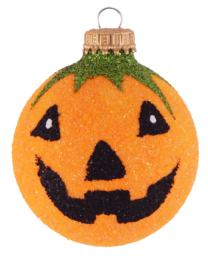 2 5/8" (67mm) Halloween Ball Ornaments Solid Glittered with Jack-O-Lantern 4/Box, 12/Case, 48 Pieces