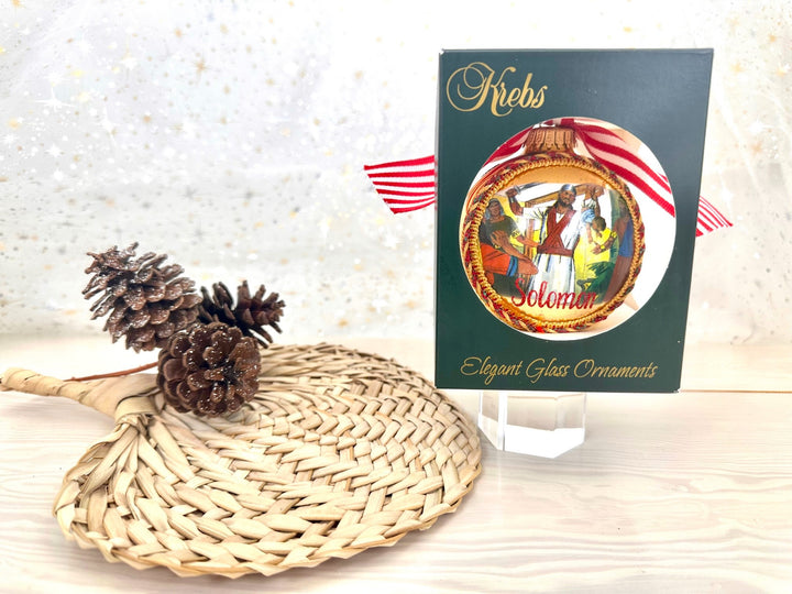 3 1/4" (80mm) Personalizable Hugs Specialty Gift Ornaments, Aztec Gold Glass Ball with Bible Hero/ Solomon