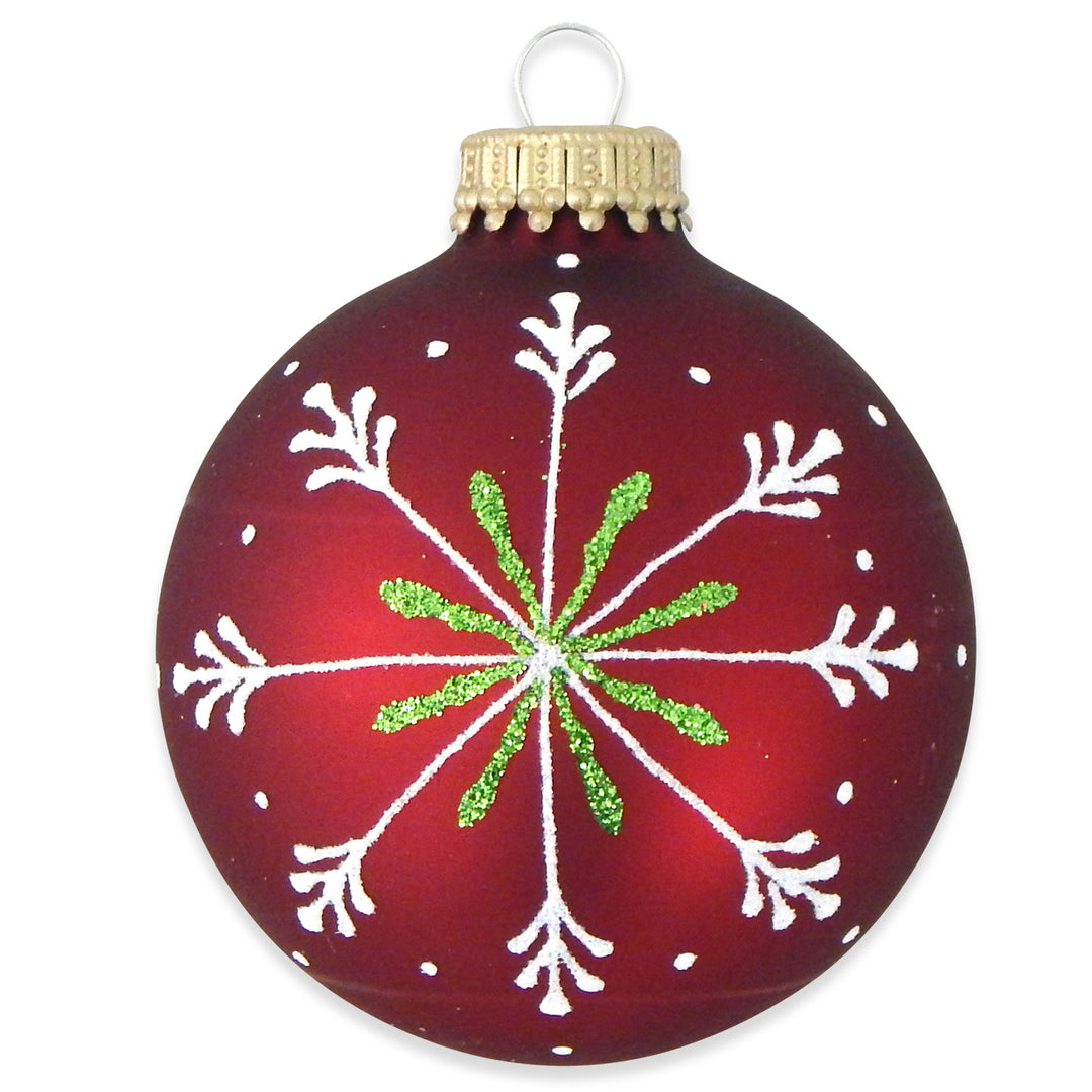 2 5/8" (67mm) Ball Ornaments Silver Pearl / Red / Green Velvet Color with Thin Snowflakes, 4/Box, 12/Case, 48 Pieces