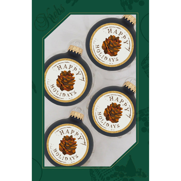 2 5/8" (67mm) Glass Ball Ornaments, Midnight with Holiday Pinecone, 4/Box, 12/Case, 48 Pieces