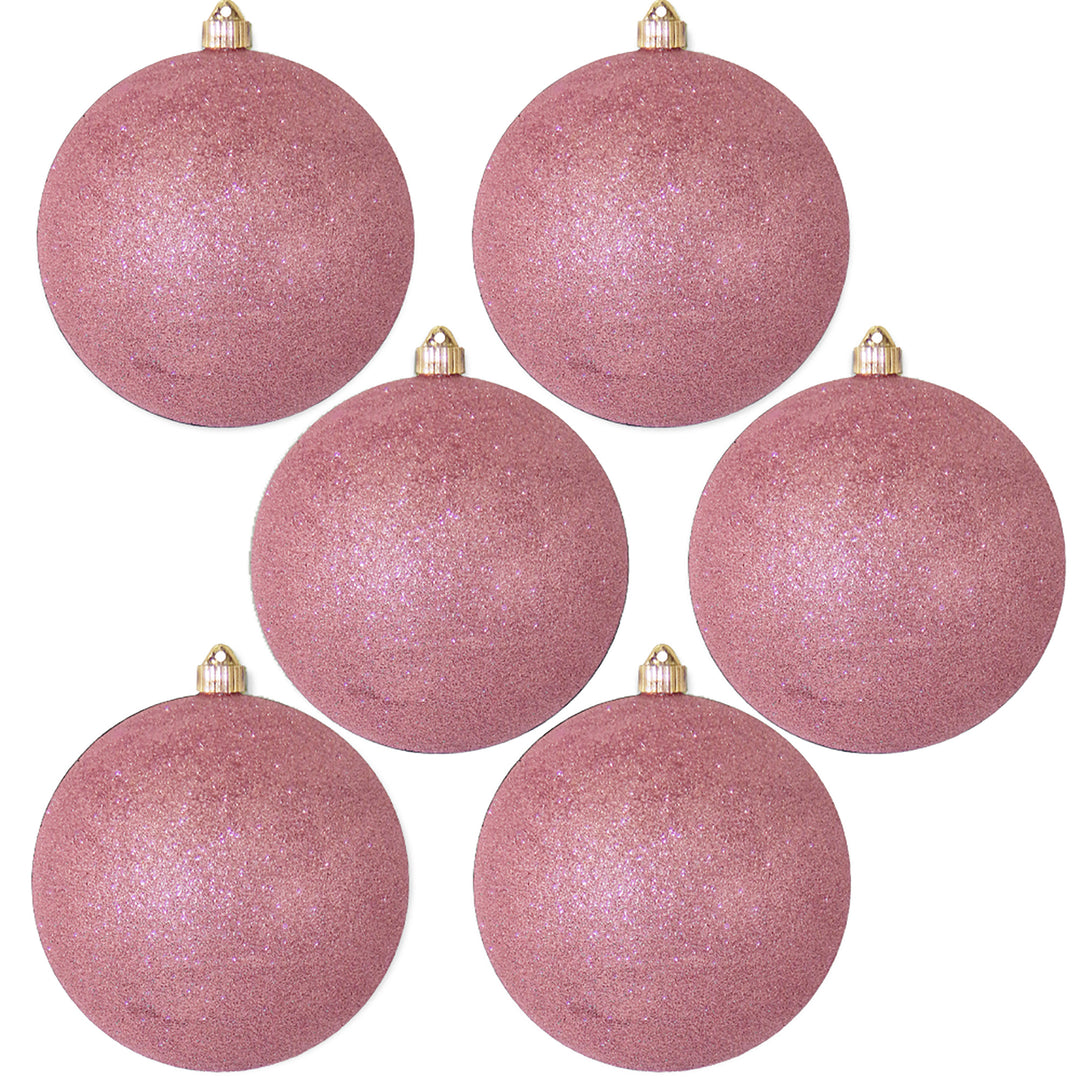 8" (200mm) Giant Commercial Shatterproof Ball Ornament, Rose Glitter, Case, 6 Pieces