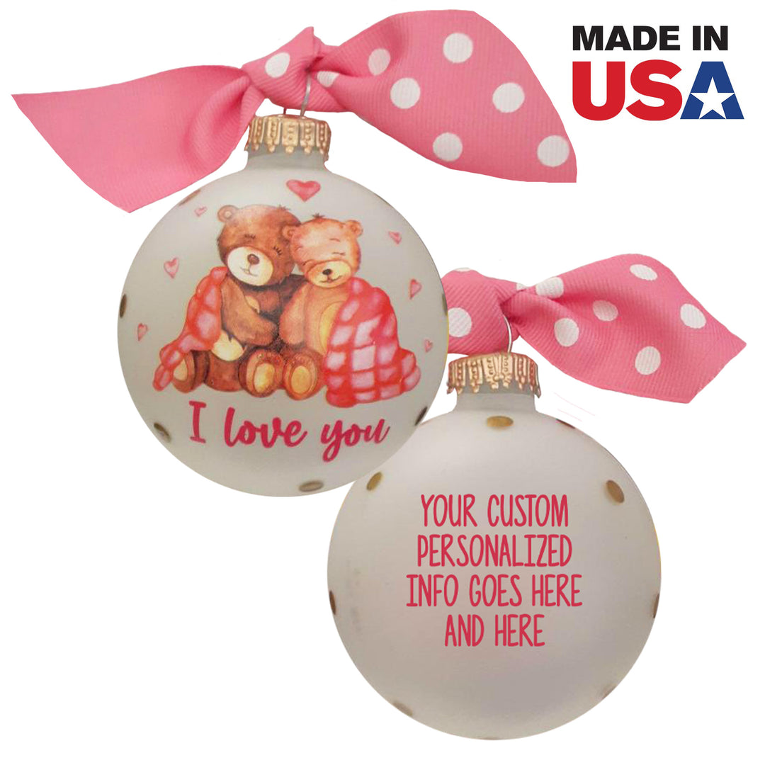 3 1/4" (80mm) Personalizable Hugs Specialty Gift Ornaments, Bear Couple under Blanket, Frost, 1/Box, 12/Case, 12 Pieces