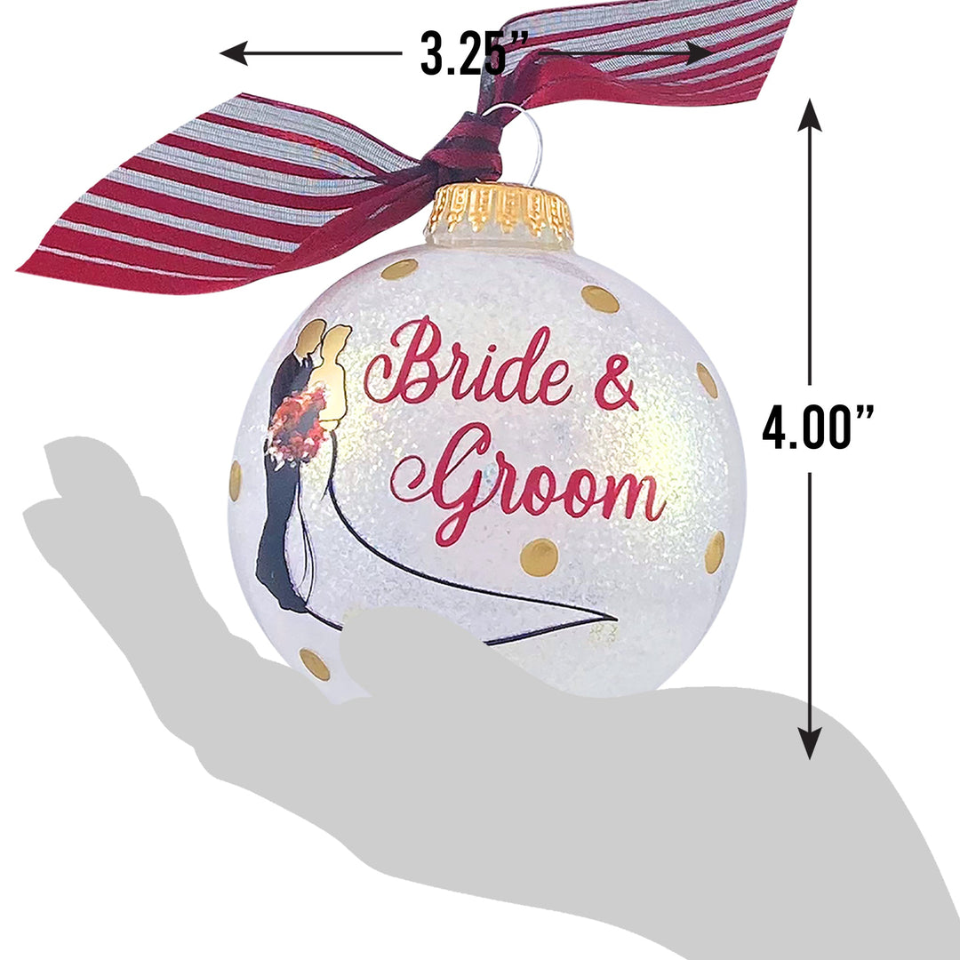 3 1/4" (80mm) Personalizable Hugs Specialty Gift Ornaments, Bride & Groom, Snow Sparkle 1/Box, 12/Case, 12 Pieces
