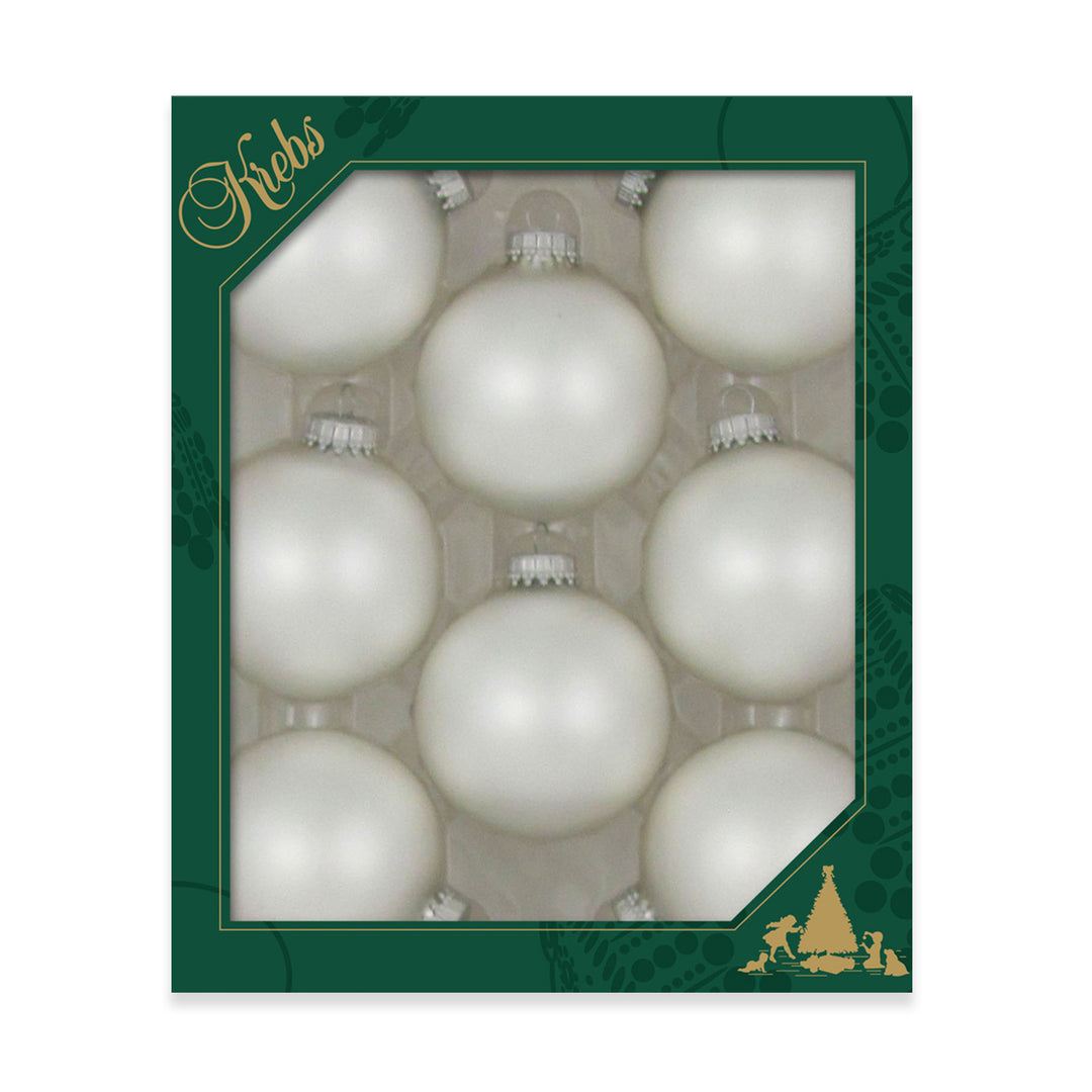 2 5/8" (67mm) Ball Ornaments, Silver Caps, Silver Pearl, 8/Box, 12/Case, 96 Pieces