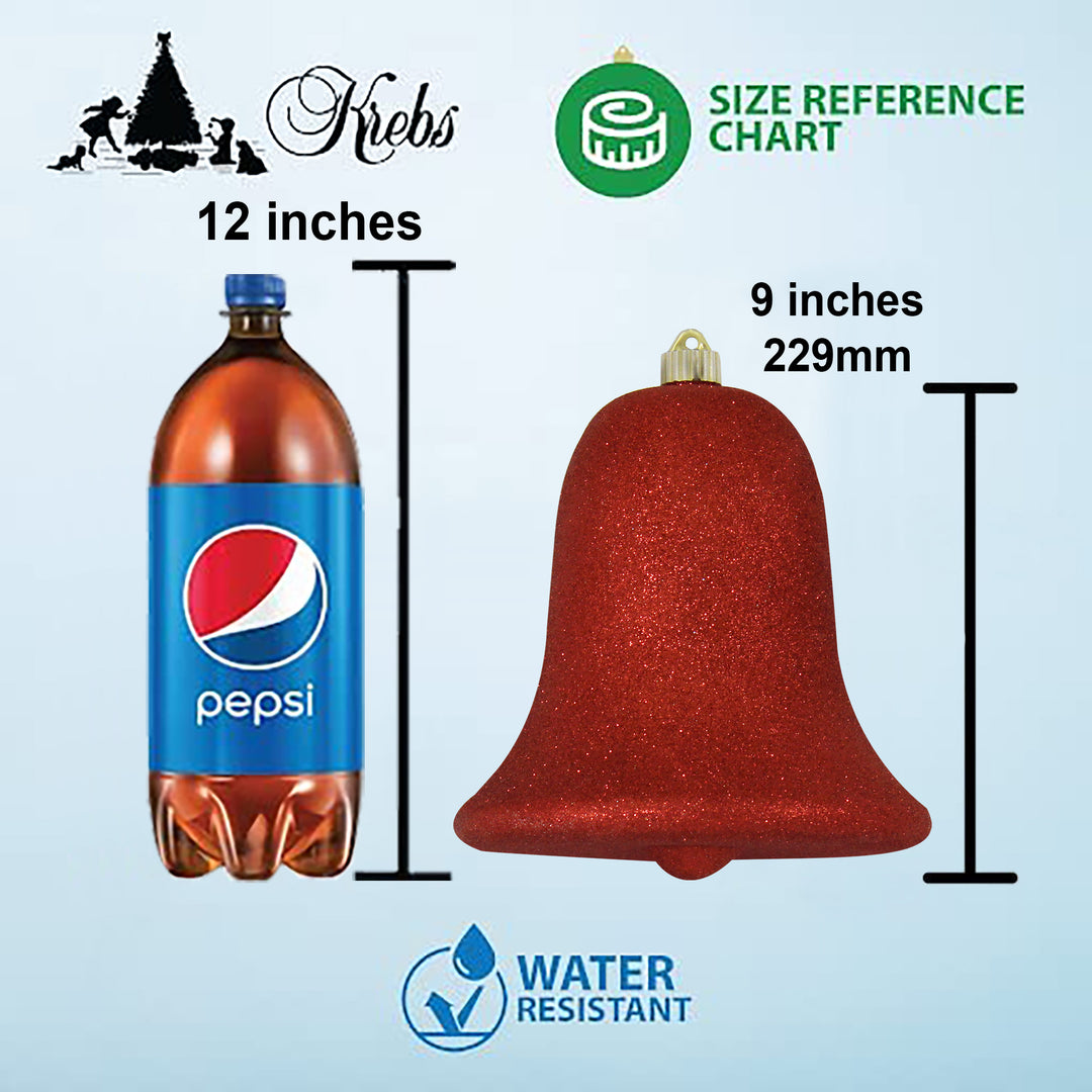9" (229mm) Commercial Shatterproof Bell Ornaments, Red Glitter, 1/Box, 6/Case, 6 Pieces