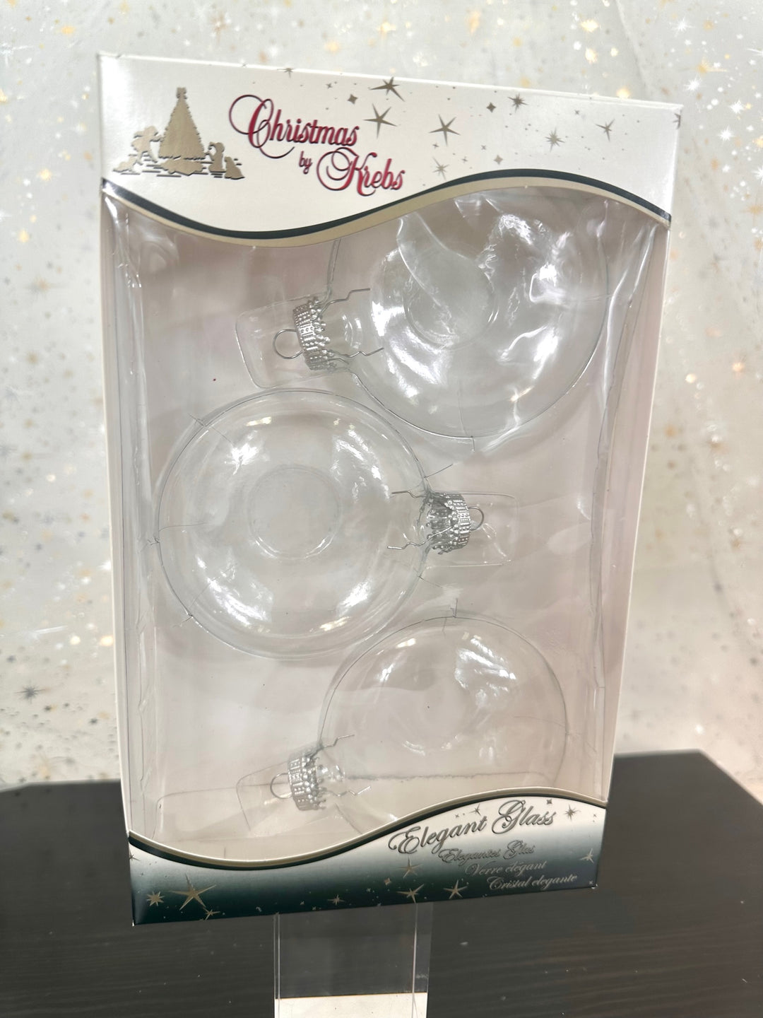 3" (76mm) Glass Disc Ornaments, Clear with Silver Crown Caps, 3/Box, 24/Case, 72 Pieces