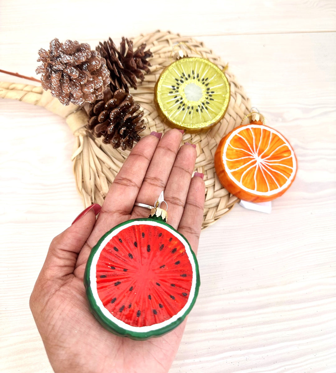 3" (76mm) Fruit Disc Glass Figurine Ornament Assortment, 1/Box, 6/Case, 6 Pieces