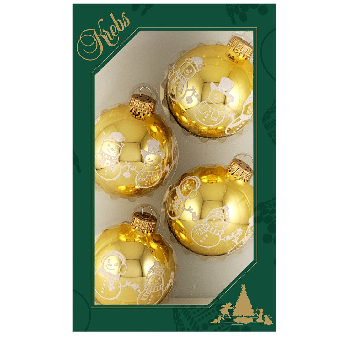 2 5/8" (67mm) Glass Ball Ornaments, Golden Topaz - White Glitter Snowman Band, 4/Box, 12/Case, 48 Pieces
