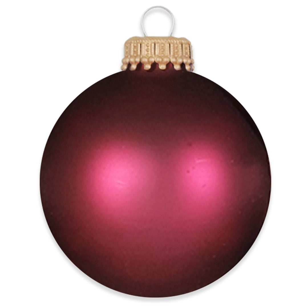 2 5/8" (67mm) Ball Ornaments, Gold Caps, Garnet Velvet, 8/Box, 12/Case, 96 Pieces