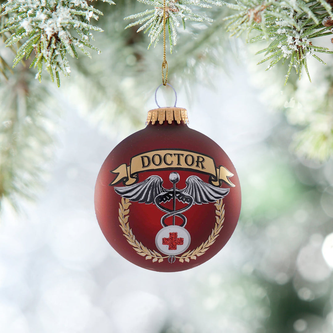 3 1/4" (80mm) Port Velvet Glass Ball with First Responders Doctor Icon. 1/Box, 12/Case