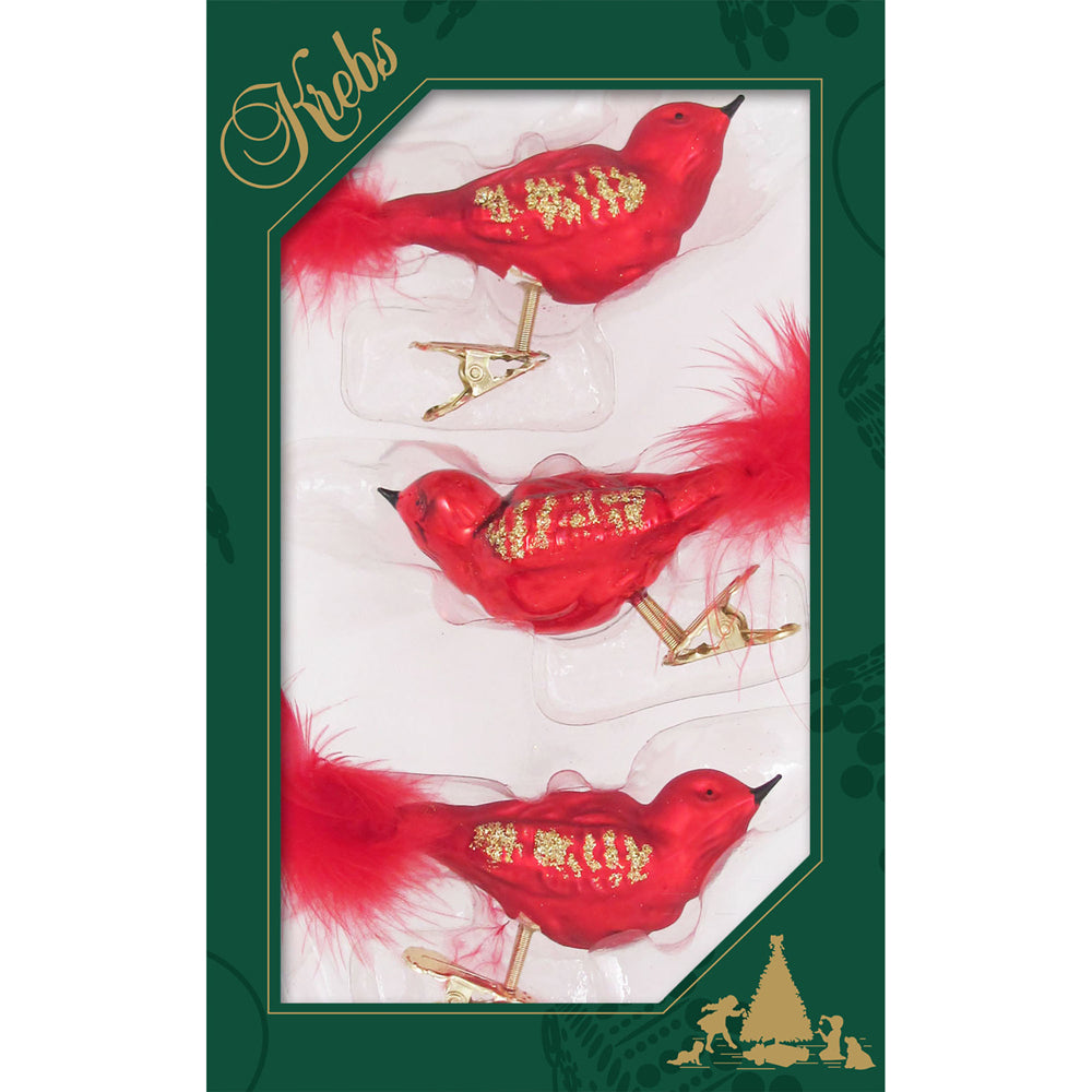 3 1/2" (146mm) Christmas Clip-On Birds Figurine Ornaments, 3/Box, 12/Case, 36 Pieces