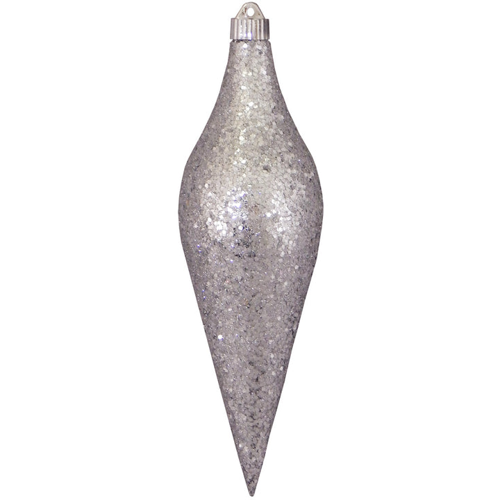 12 2/3" (320mm) Large Commercial Shatterproof Drop Ornaments, Silver Glitz, Case, 12 Pieces
